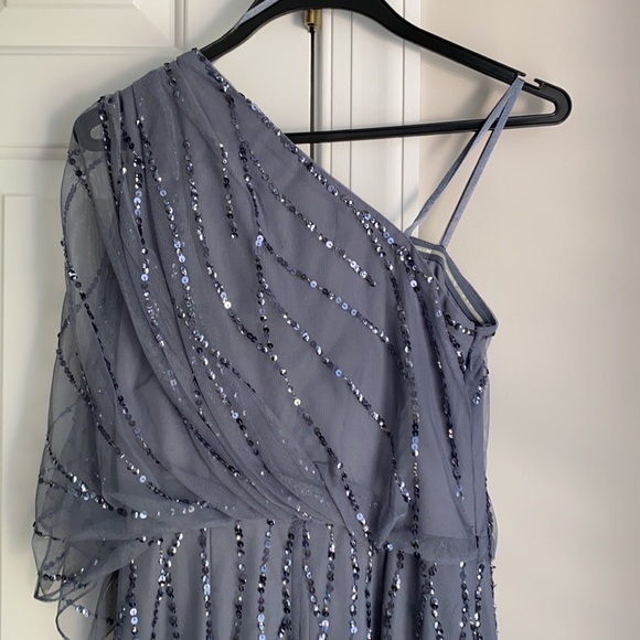 Hand  beaded one shoulder Grey dress - Picture 7 of 14
